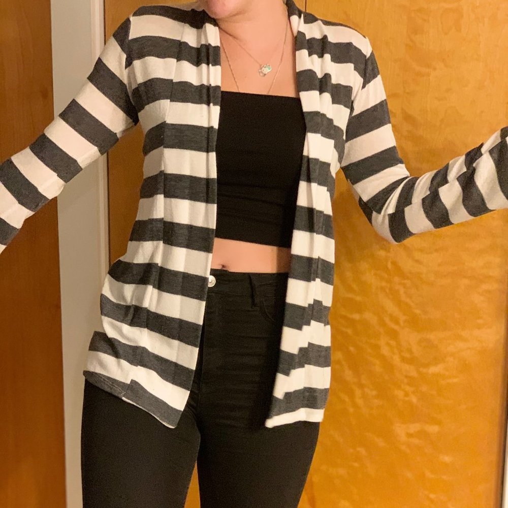 Grey & White Cozy Cardigan